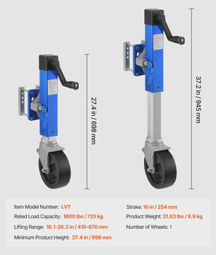 Succesvolle 1600lbs Trailer Jack met Zwenkwiel & Handgreep - Ideaal voor Boten en RV's