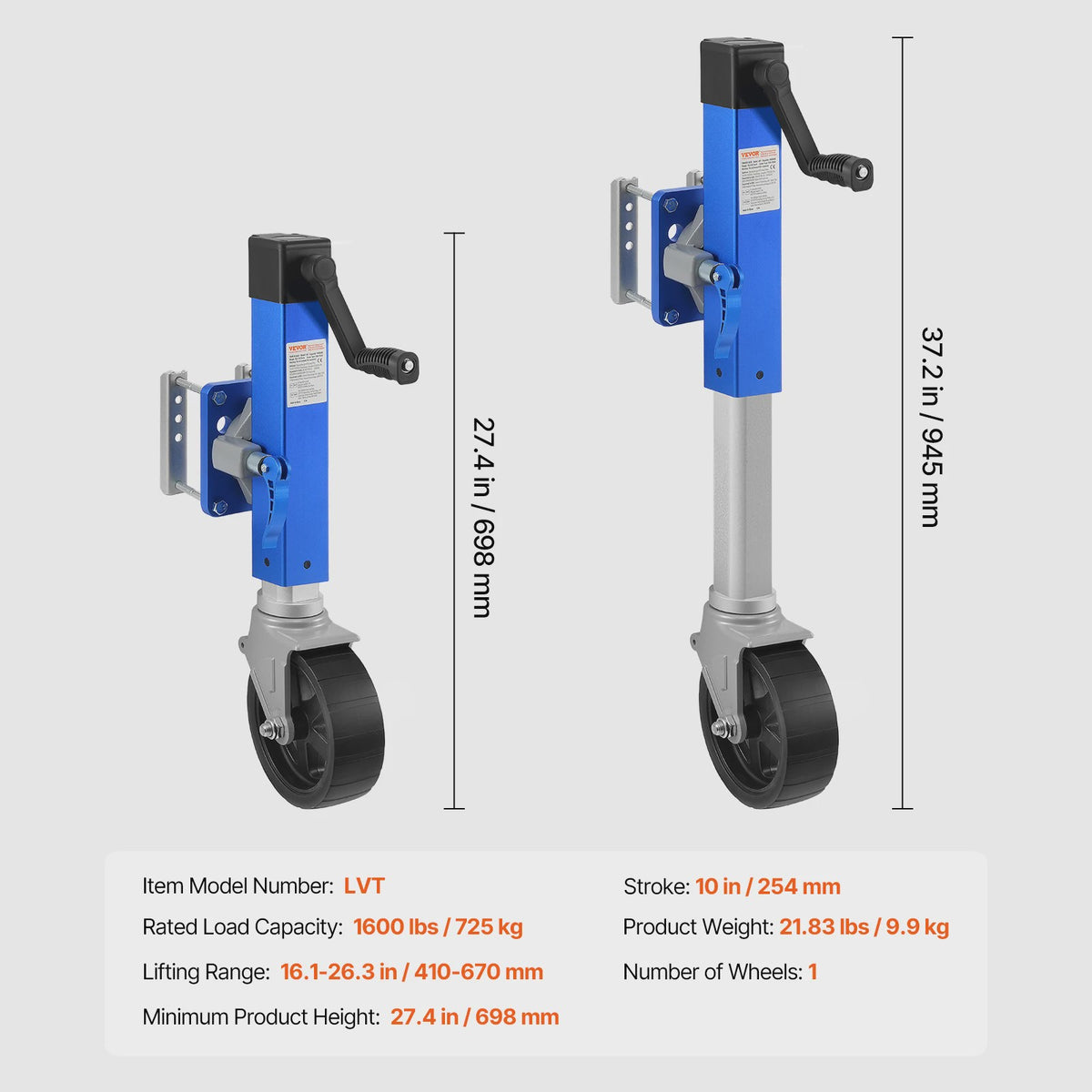 Succesvolle 1600lbs Trailer Jack met Zwenkwiel & Handgreep - Ideaal voor Boten en RV's