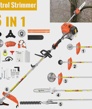 CONENTOOL 6-in-1 Benzine Bosmaaier met Kettingzaag & Heggenschaar - 52cc Krachtig Tuingereedschap