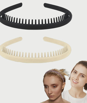 Set van 2 Antislip Plastic Hoofdbanden met Tandenkam - Modieus & Moeiteloos voor Dames, Heren & Sport