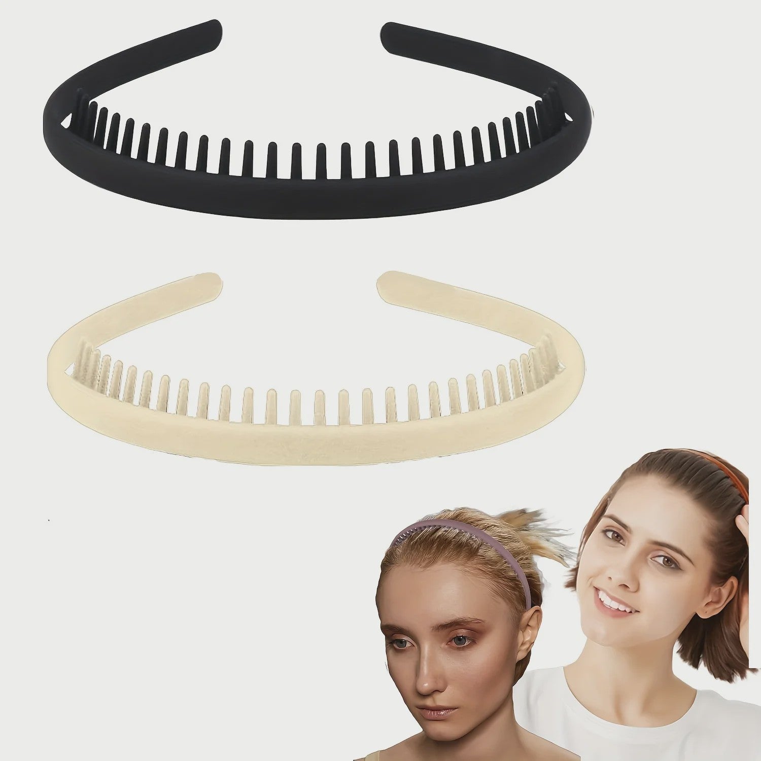 Set van 2 Antislip Plastic Hoofdbanden met Tandenkam - Modieus & Moeiteloos voor Dames, Heren & Sport