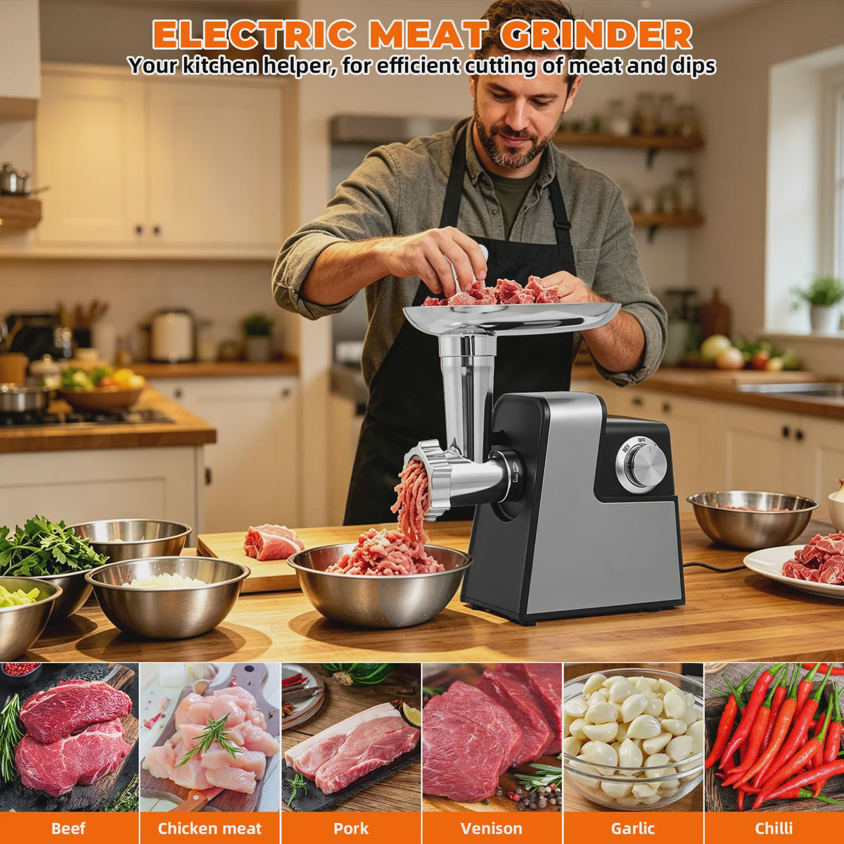 Krachtige Elektrische Vleesmolen 2800W - Gehaktmolen & Worstmaker Kit