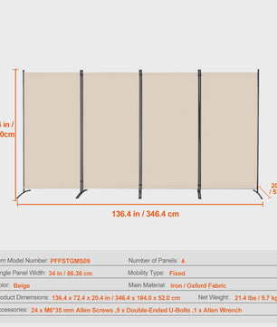 Modulair Kamerscherm 3/4/6 Panelen - Flexibele Afscheiding voor Kantoor, Slaapkamer, Hotel