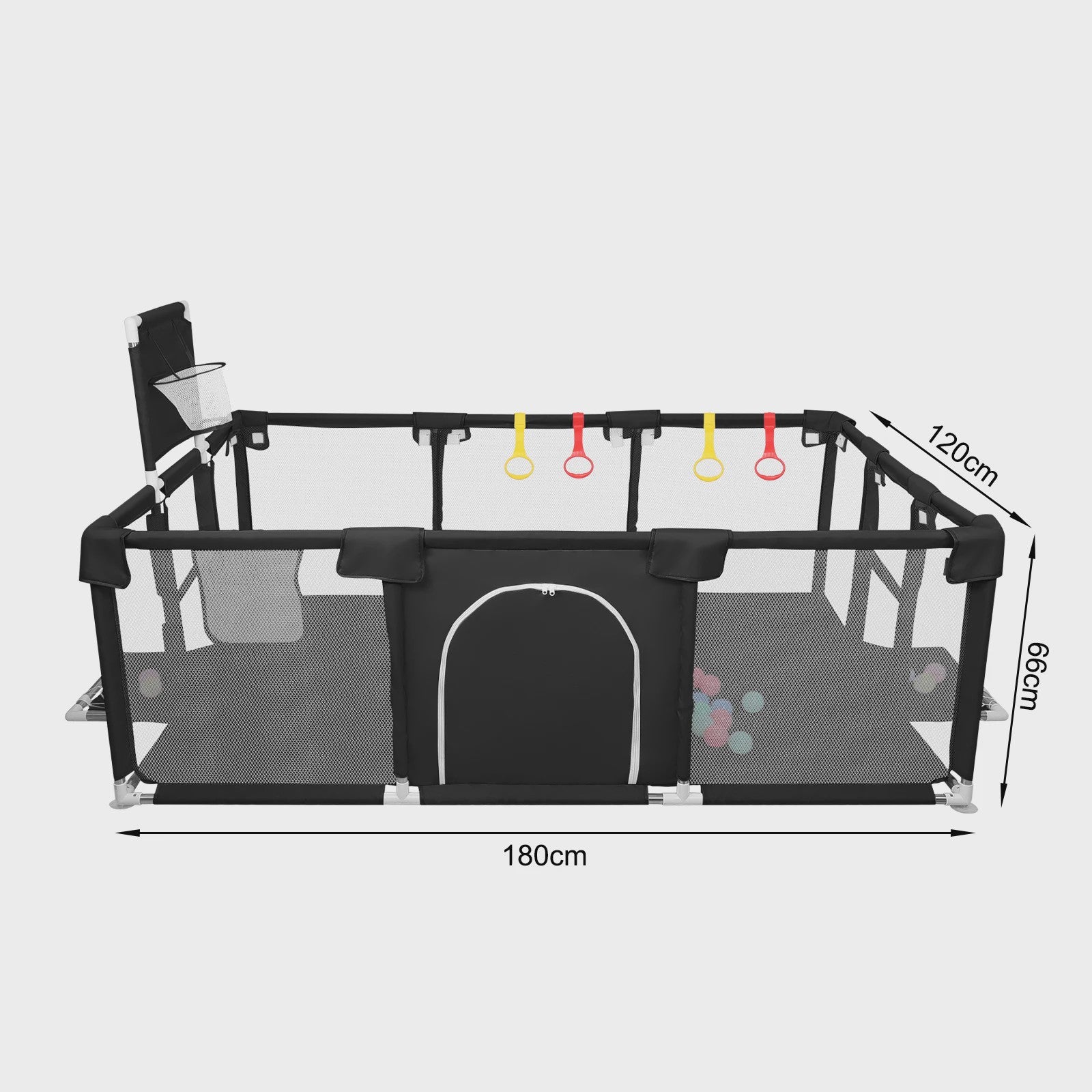 XL Baby Speelpen 180x120cm met Basketbalring, Voetbalframe en 50 Ballen