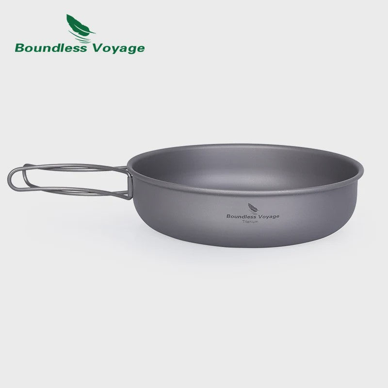 Lichtgewicht Titanium Koekenpan met Opvouwbaar Handvat - Ideaal voor Camping & Outdoor Koken