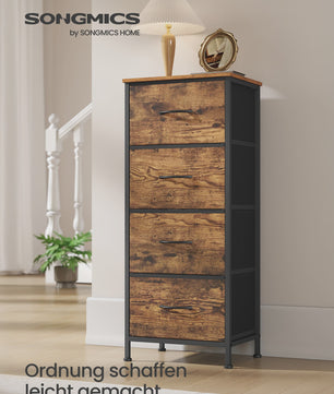 SONGMICS Ladekast met 4 Stoffen Lades - Opbergkast met Stalen Frame en MDF Topblad