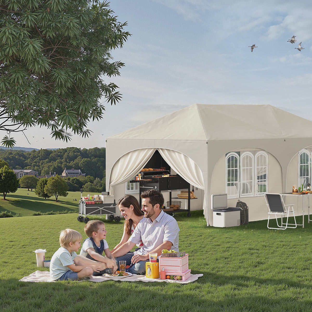 WOLTU Partytent 3x6m Groen - Waterdicht, UV-bestendig met 6 Zijwanden & Verstelbare Hoogte