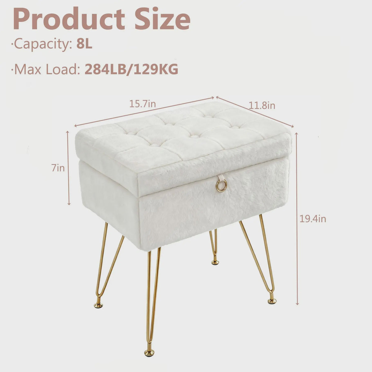 Luxe Faux Fur Opbergkruk met Goudkleurige Poten - 8L Inhoud & Verstelbaar