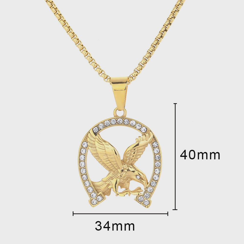 Gouden Eagle Hanger Ketting met Bling - Roestvrij Staal Iced Out Dieren Sieraad voor Heren & Dames