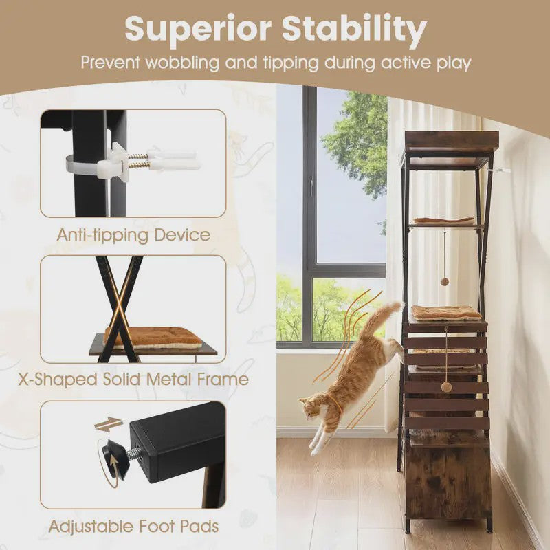 Moderne Kattenkrabpaal met Verhoogd Ligoppervlak en Grote Kattenhol - Bruin