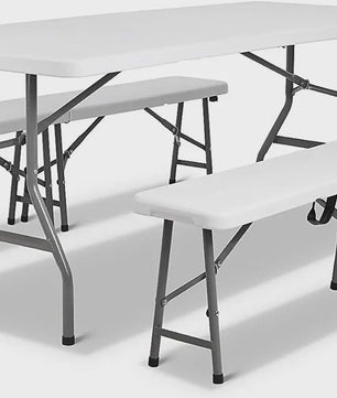 180cm Klaptafel met 2 Banken - Complete Set voor Buiten, Camping en Evenementen