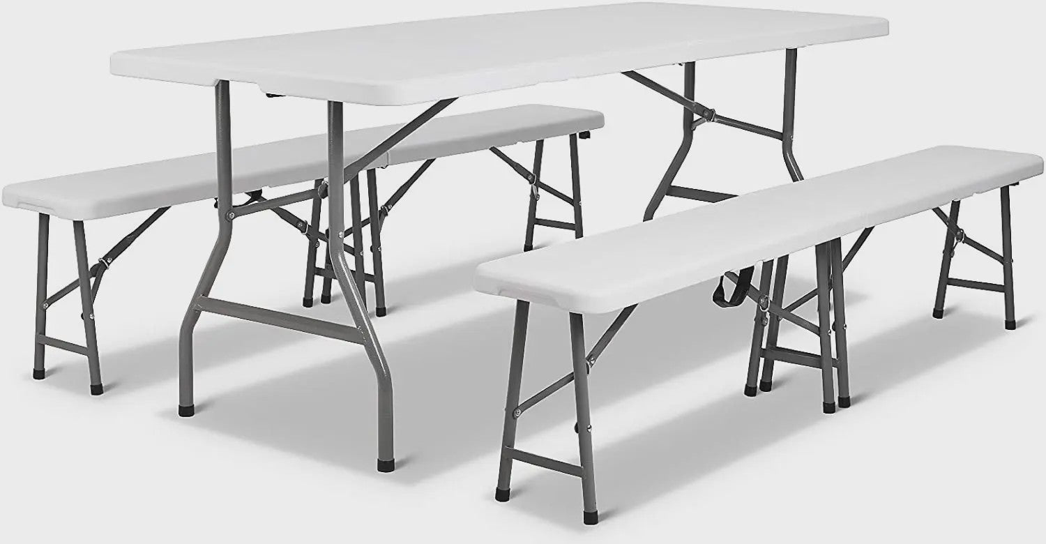 180cm Klaptafel met 2 Banken - Complete Set voor Buiten, Camping en Evenementen