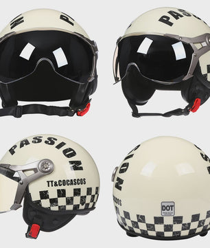 Retro Jethelm Open Face Motorhelm met Afneembaar Vizier - Vintage Scooter & Vespa Helm