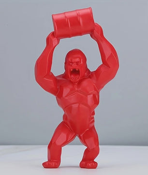 Unieke Gorilla Beeld met Vat - Hars Decoratie voor Woonkamer