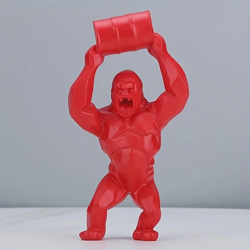 Unieke Gorilla Beeld met Vat - Hars Decoratie voor Woonkamer