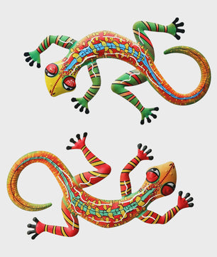 Set van 2 Metalen Muurdecoratie Hagedissen - Levendige Gecko's voor Buiten & Binnen