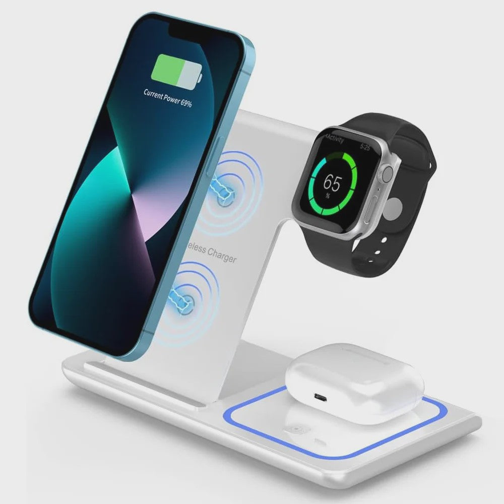 3-in-1 Draadloze Oplaadstandaard voor iPhone, Apple Watch & AirPods - Opvouwbaar