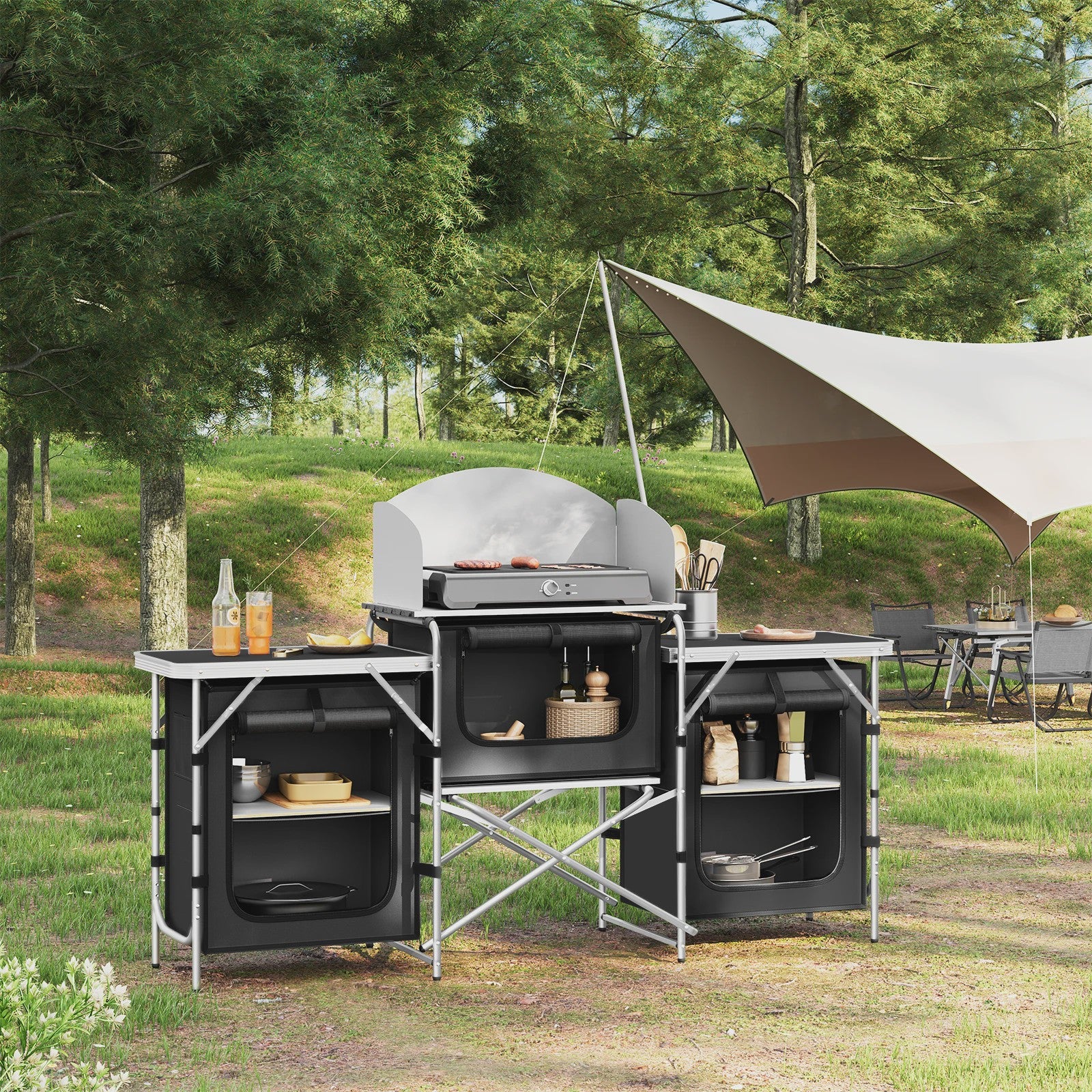 WOLTU Aluminium Camping Keuken - Opvouwbaar met Werkbladen en Opbergruimte