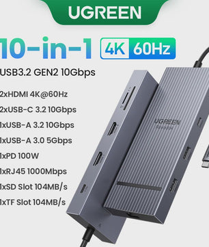 UGREEN 10-in-1 USB-C Hub: 8K/4K Dual HDMI, RJ45, USB 3.0, PD 100W - Docking Station voor MacBook & Laptop