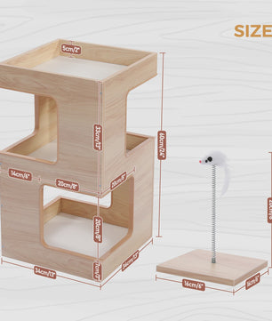 Moderne Houten Kattenboom met Krabpaal, Slaapplek en Speeltje