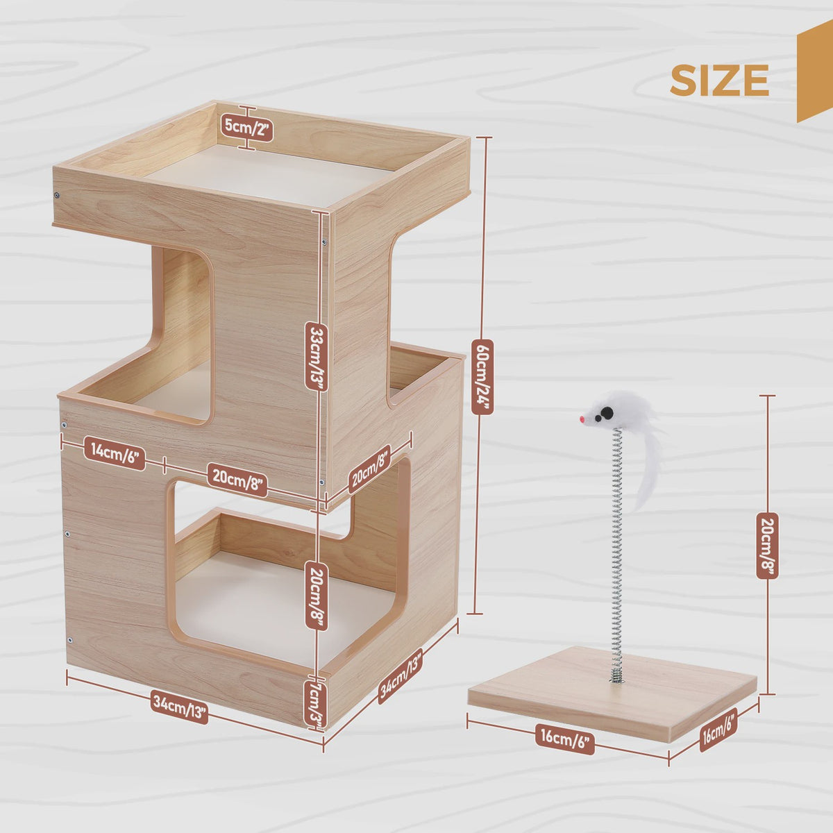 Moderne Houten Kattenboom met Krabpaal, Slaapplek en Speeltje