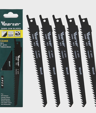 Vearter S644D 5-delige Reciprozaagbladen Set - 150mm (6") HCS, 6 TPI - Voor Hout & PVC