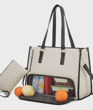 Luxe 2-in-1 Werk & Lunch Tote Bag - Geïsoleerd Compartiment, 15.6" Laptop, Waterafstotend