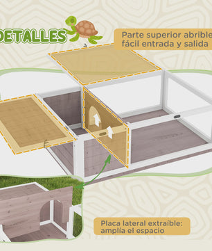 Houten Schildpaddenverblijf met Gaasdak en Verwijderbare Zijpanelen - 91x60.5x32 cm