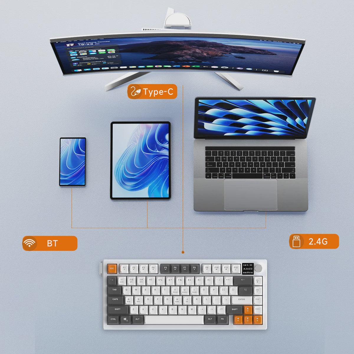 AJAZZ AF82 75% Draadloos Gaming Toetsenbord met Display, RGB & 4000mAh Batterij