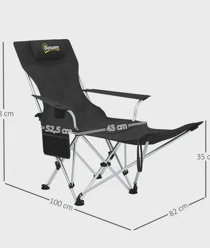 Set van 2 Zwarte Klapstoelen - Camping, Vissen, Strand - Met Voetensteun & Bekerhouder - 120kg Draagkracht