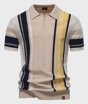Heren Gebreide Polo Shirt - Ademend, Zomerse Strepen & Mesh Inzetstukken
