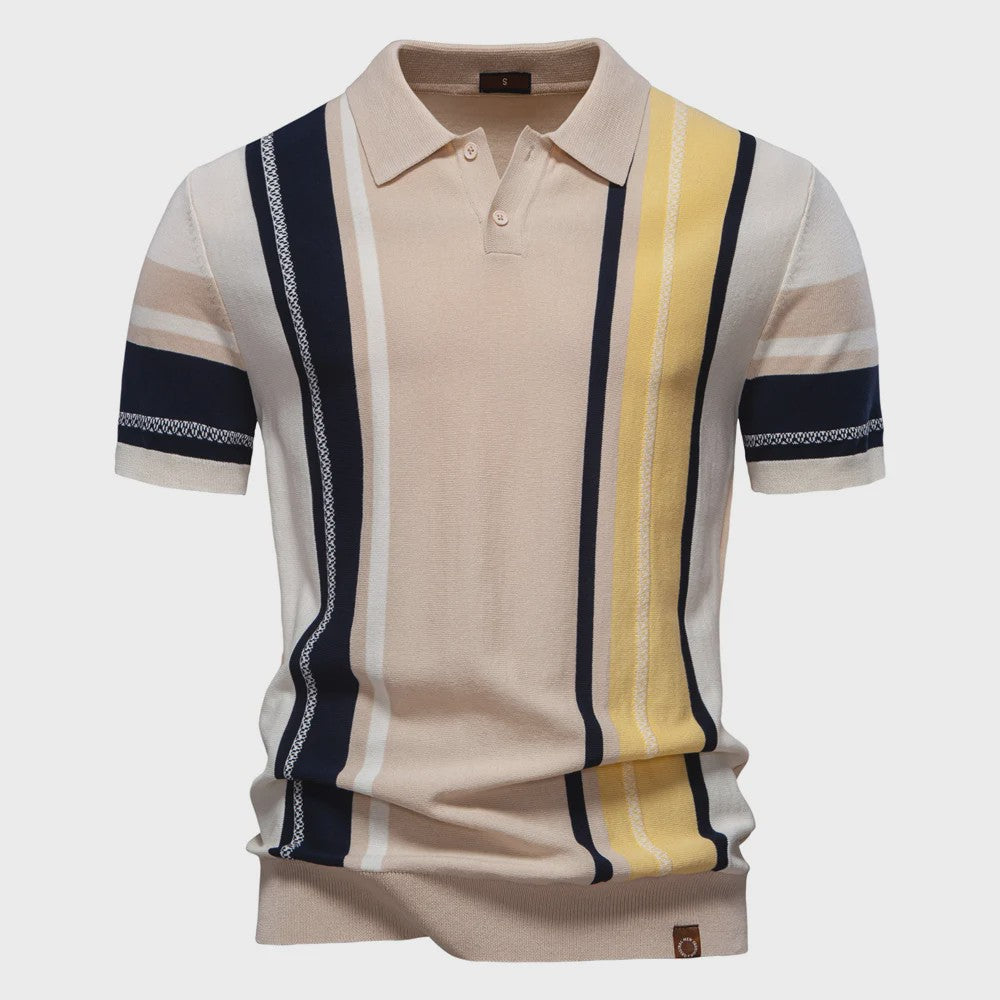 Heren Gebreide Polo Shirt - Ademend, Zomerse Strepen & Mesh Inzetstukken