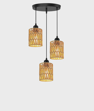 3-Lichts Rotan Hanglamp - Farmhouse Boho Stijl met Wicker Kappen voor Eetkamer, Keuken & Slaapkamer