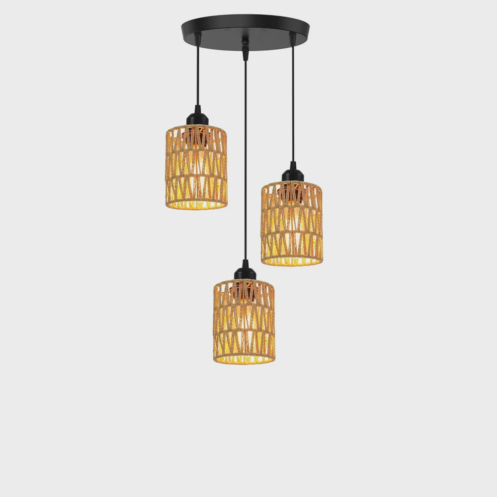 3-Lichts Rotan Hanglamp - Farmhouse Boho Stijl met Wicker Kappen voor Eetkamer, Keuken & Slaapkamer