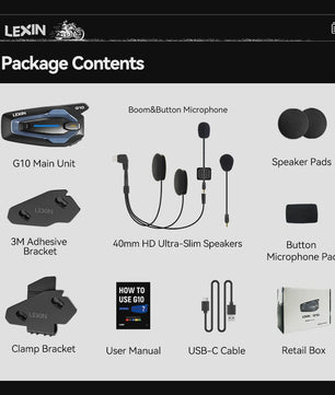 LEXIN G10 Motorhelm Intercom Systeem - 8 Rijders, Bluetooth 5.1, Parallel Audio & Muziek Delen