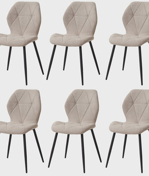 Set van 2, 4 of 6 Eetkamerstoelen - Gestoffeerd, Gewatteerd Linnenlook Stof, Metalen Poten