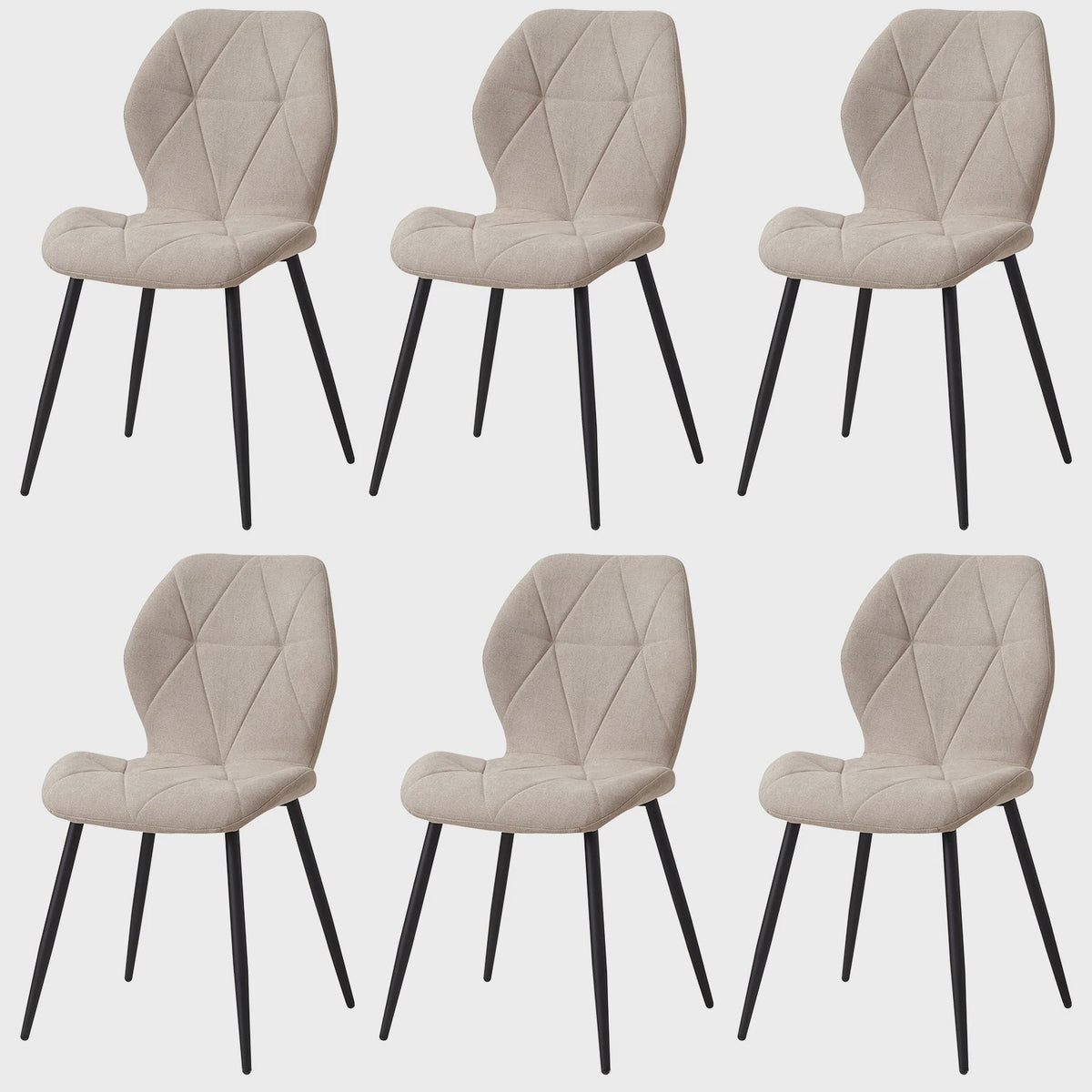 Set van 2, 4 of 6 Eetkamerstoelen - Gestoffeerd, Gewatteerd Linnenlook Stof, Metalen Poten