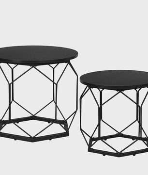 Set van 2 Ronde Bijzettafels met Opbergruimte - Stijlvolle Koffie- en Salontafels voor de Woonkamer met Metaal Frame en Hout