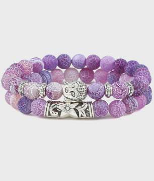Set van 2 Houten Kralen Armbanden met Buddha & Natuursteen - Meditatie & Spirituele Sieraden