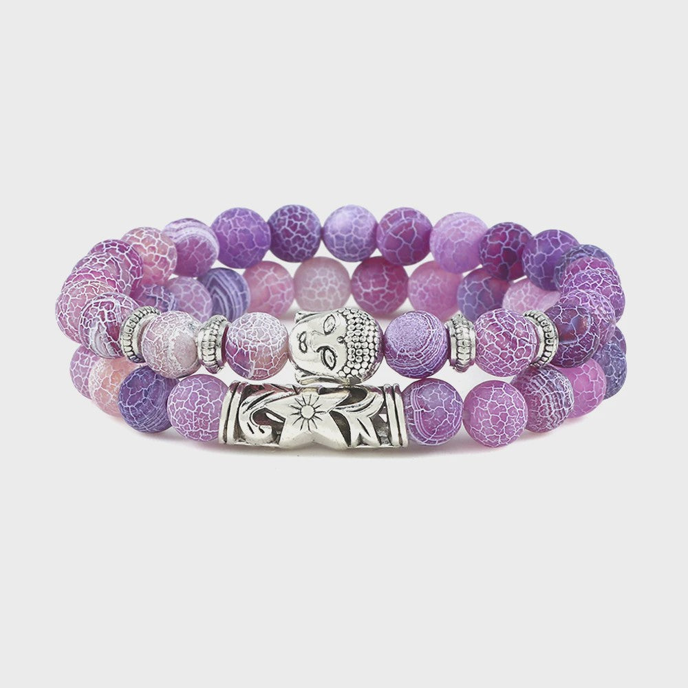 Set van 2 Houten Kralen Armbanden met Buddha & Natuursteen - Meditatie & Spirituele Sieraden