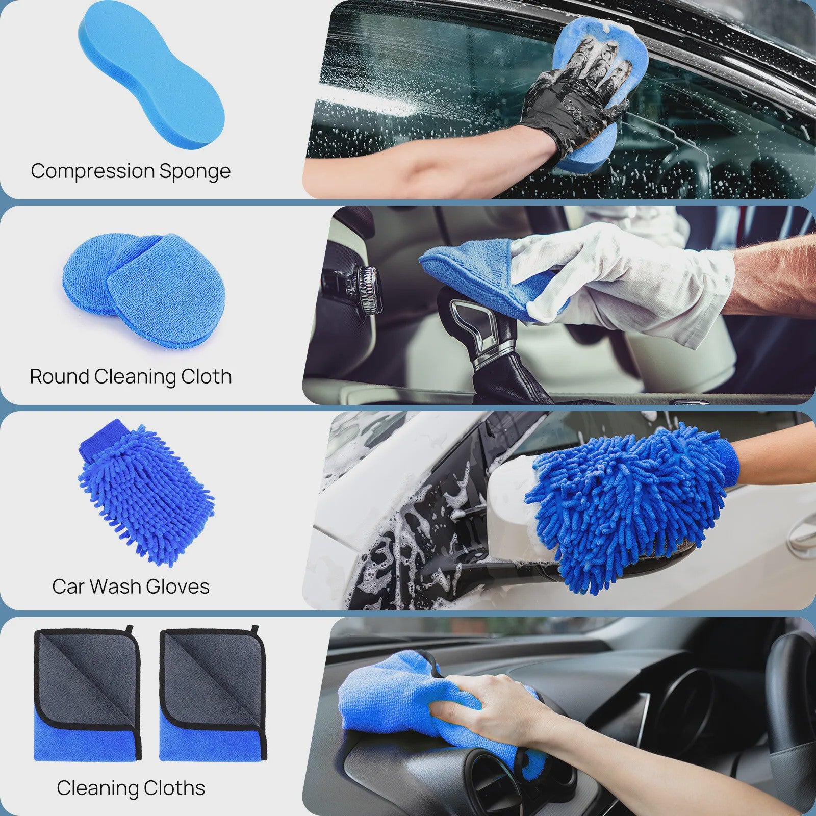 29-delige Auto Poets- en Detailset: Borstels, Sponges & Doeken voor Interieur & Exterieur
