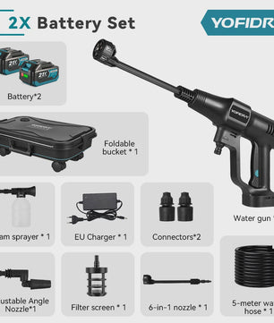 YOFIDRA 200 Bar Brushless Hogedruk Autowasser met 22L Emmer - Draadloos voor Makita 21V Accu