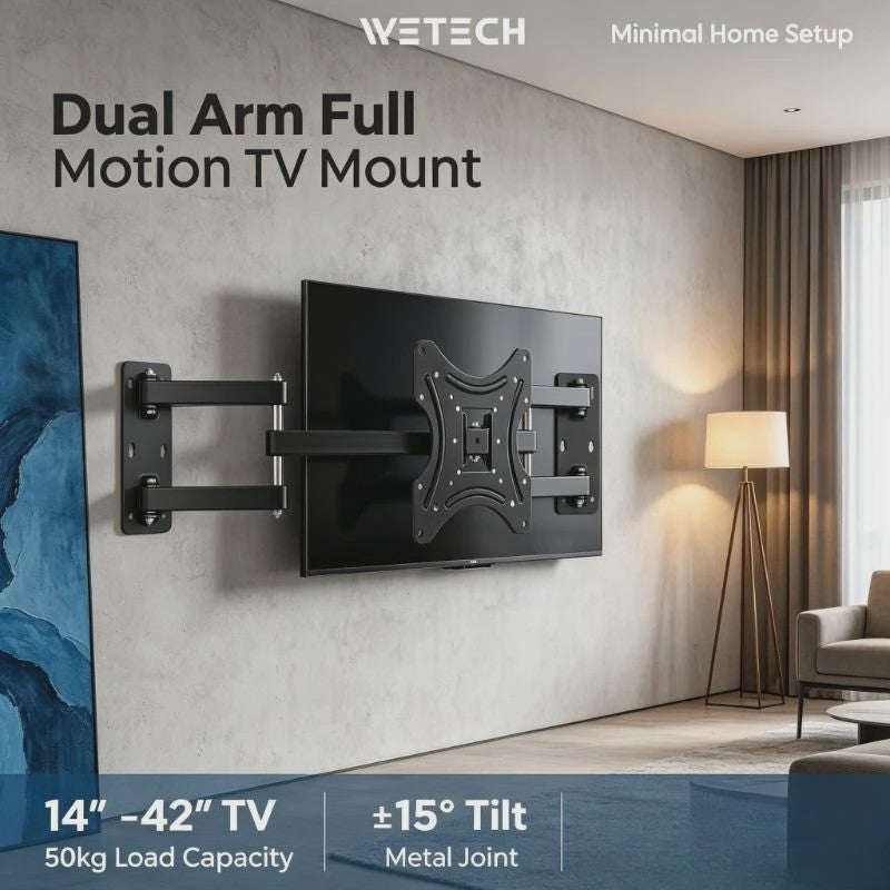 WETECH W5522 Universele Full Motion TV Muurbeugel met Dubbele Arm voor 14-42" Schermen, 50kg Draagvermogen, VESA 50-100mm