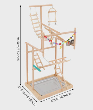 4-laags Papegaai Speeltoren van Beukenhout met Voerbakjes en Lade