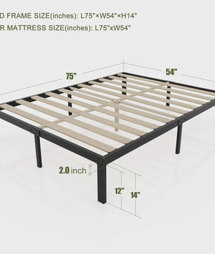 Heavy Duty Stalen Bedframe met Houten Lattenbodem - 3500lbs Draagkracht