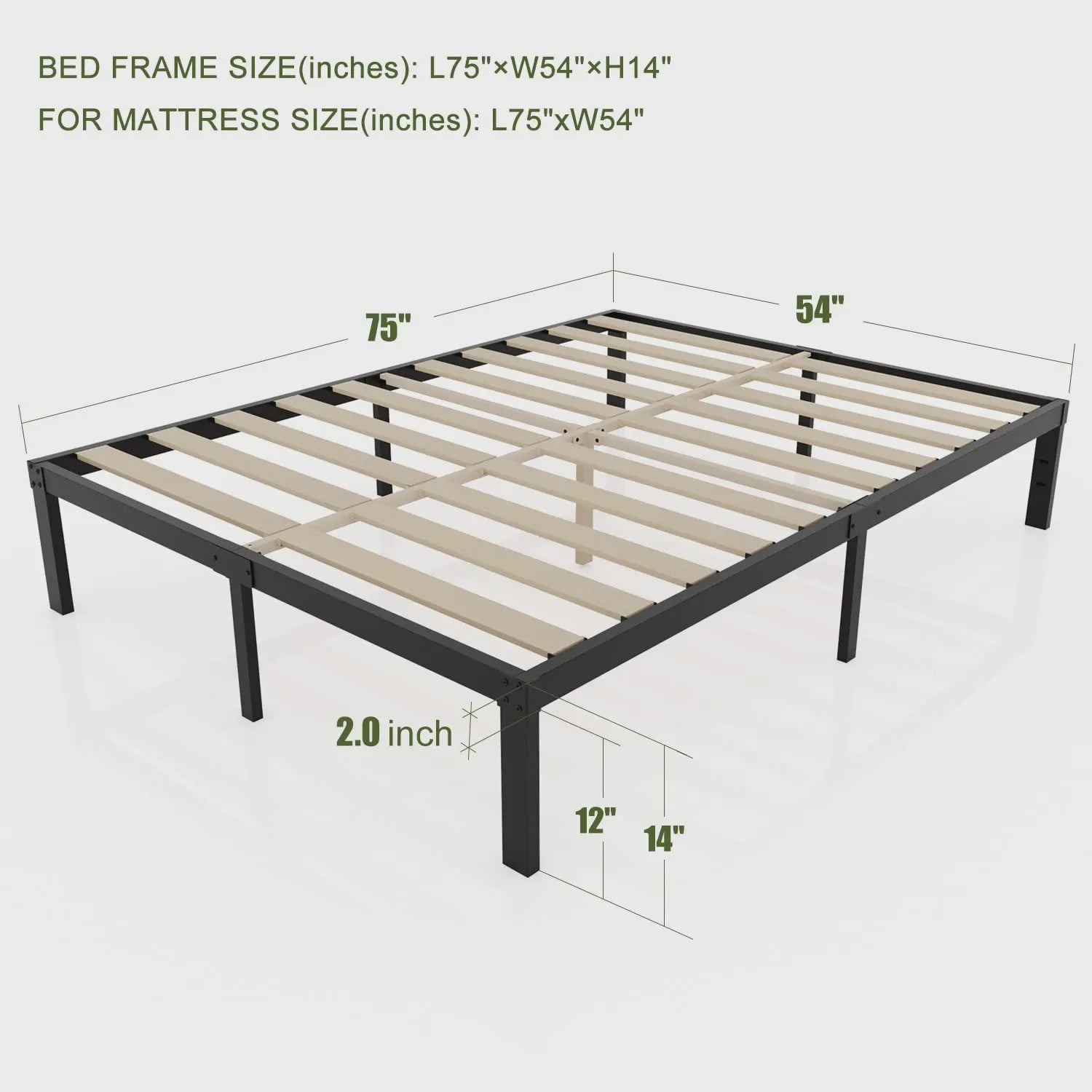 Heavy Duty Stalen Bedframe met Houten Lattenbodem - 3500lbs Draagkracht