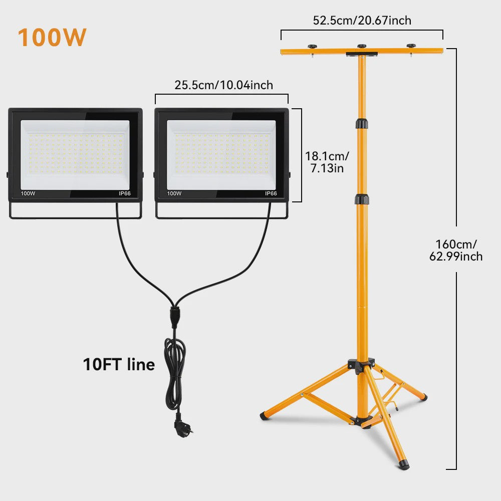 Dubbele LED Werkverlichting op Verstelbaar Statief - 200W/100W - IP66 Waterdicht