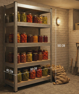 Robuust Metalen Garagerek met 5 Verstelbare Legborden - 180x90x40 cm - 875 kg Draagkracht - Zilver