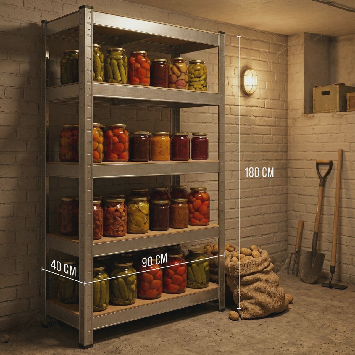 Robuust Metalen Garagerek met 5 Verstelbare Legborden - 180x90x40 cm - 875 kg Draagkracht - Zilver