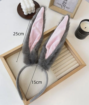 Pluche Konijnenoren Diadeem - Grijs met Roze - Feest & Cosplay Accessoire voor Dames